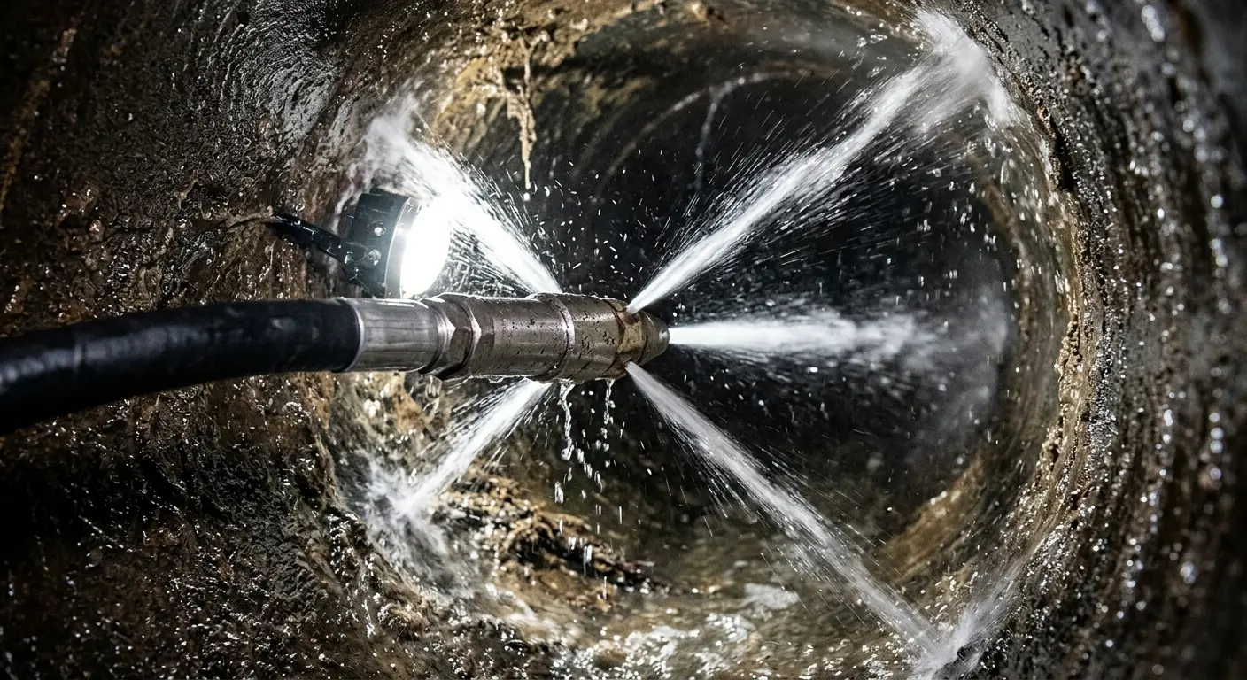 High-pressure hydro jetting nozzle cleaning sewer pipe for Storm Drain Cleaning in Pikeville